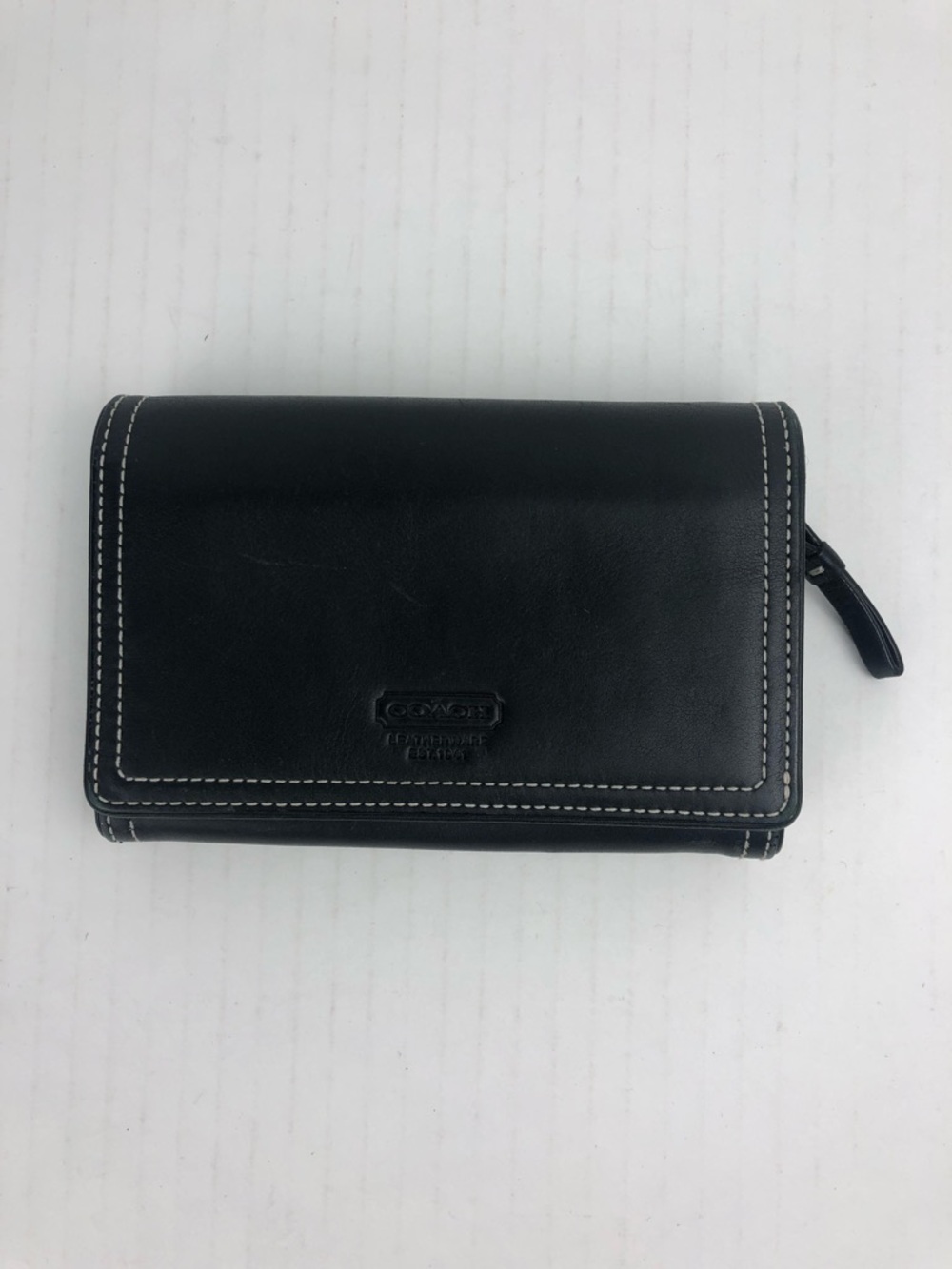 Coach Black Leather Contrast White Stitch Snap Wallet